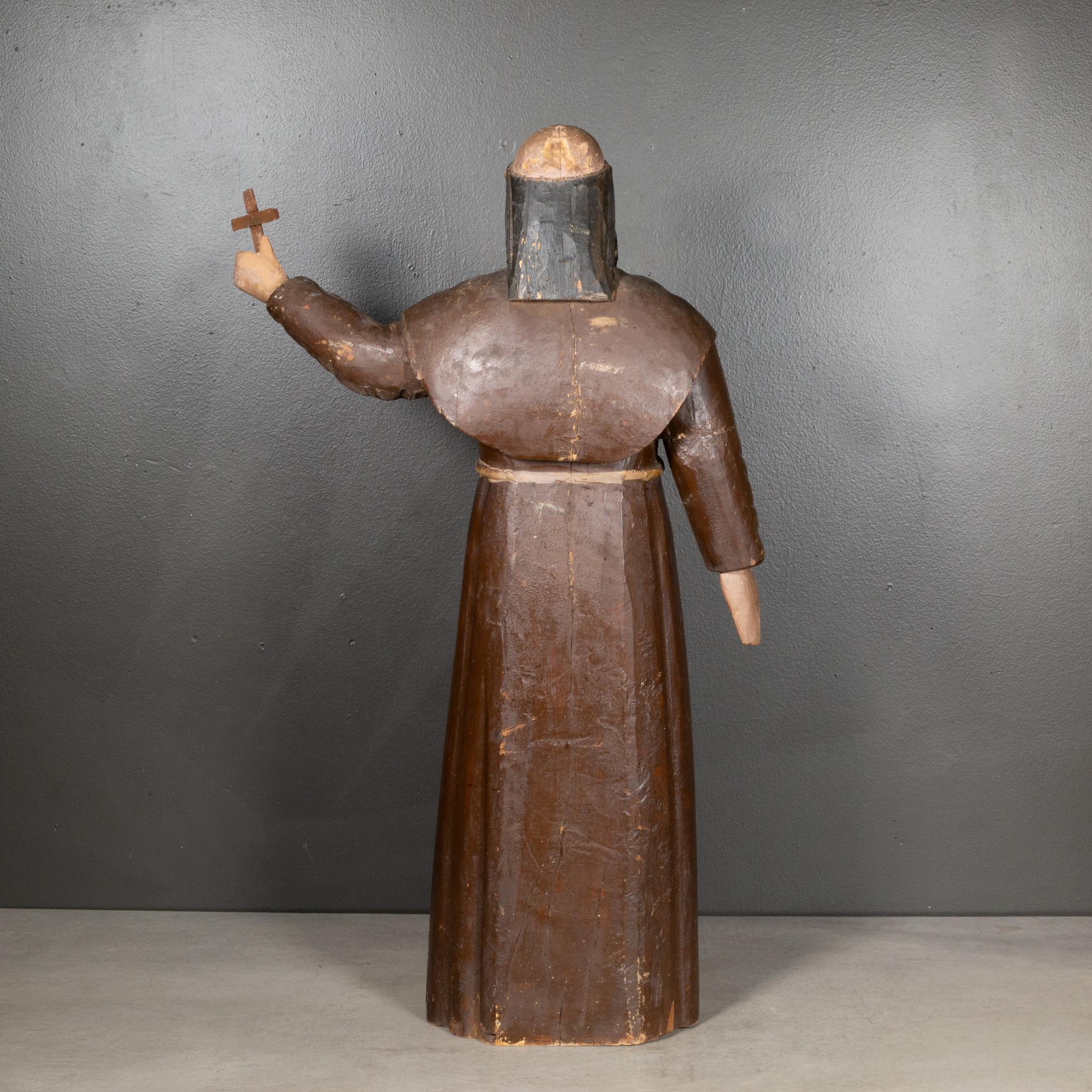 Hand-Carved Late 19th c. French Hand Carved Wooden Monk c.1900 For Sale