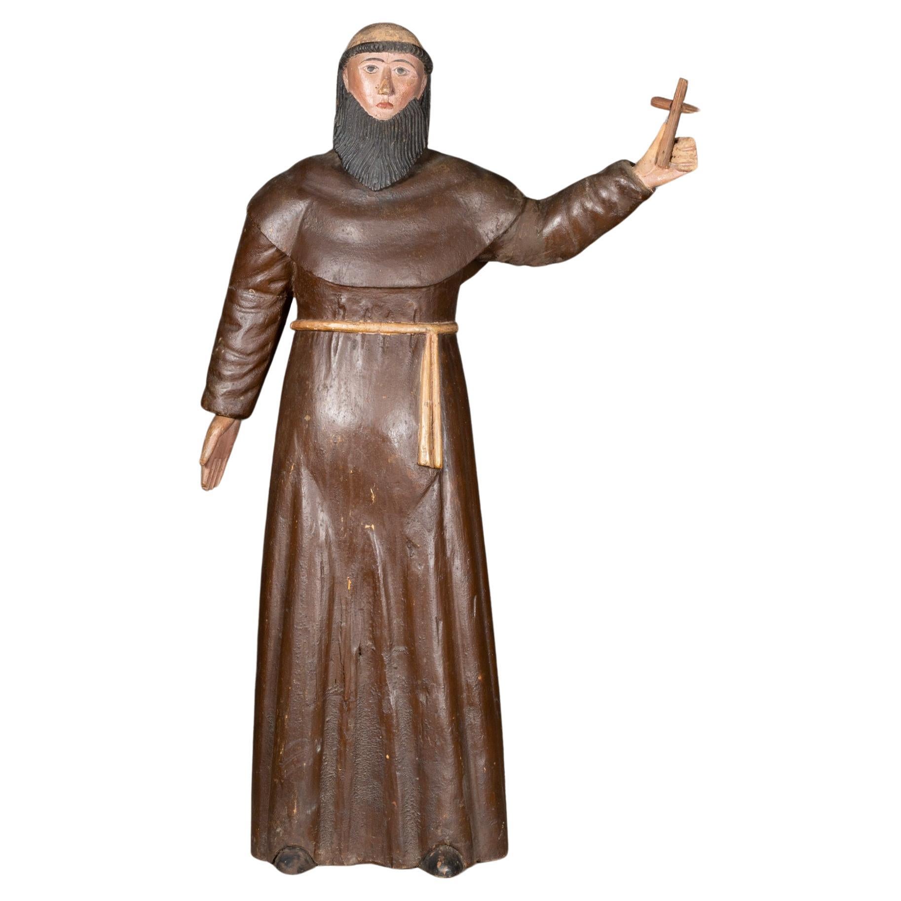 Late 19th c. French Hand Carved Wooden Monk c.1900