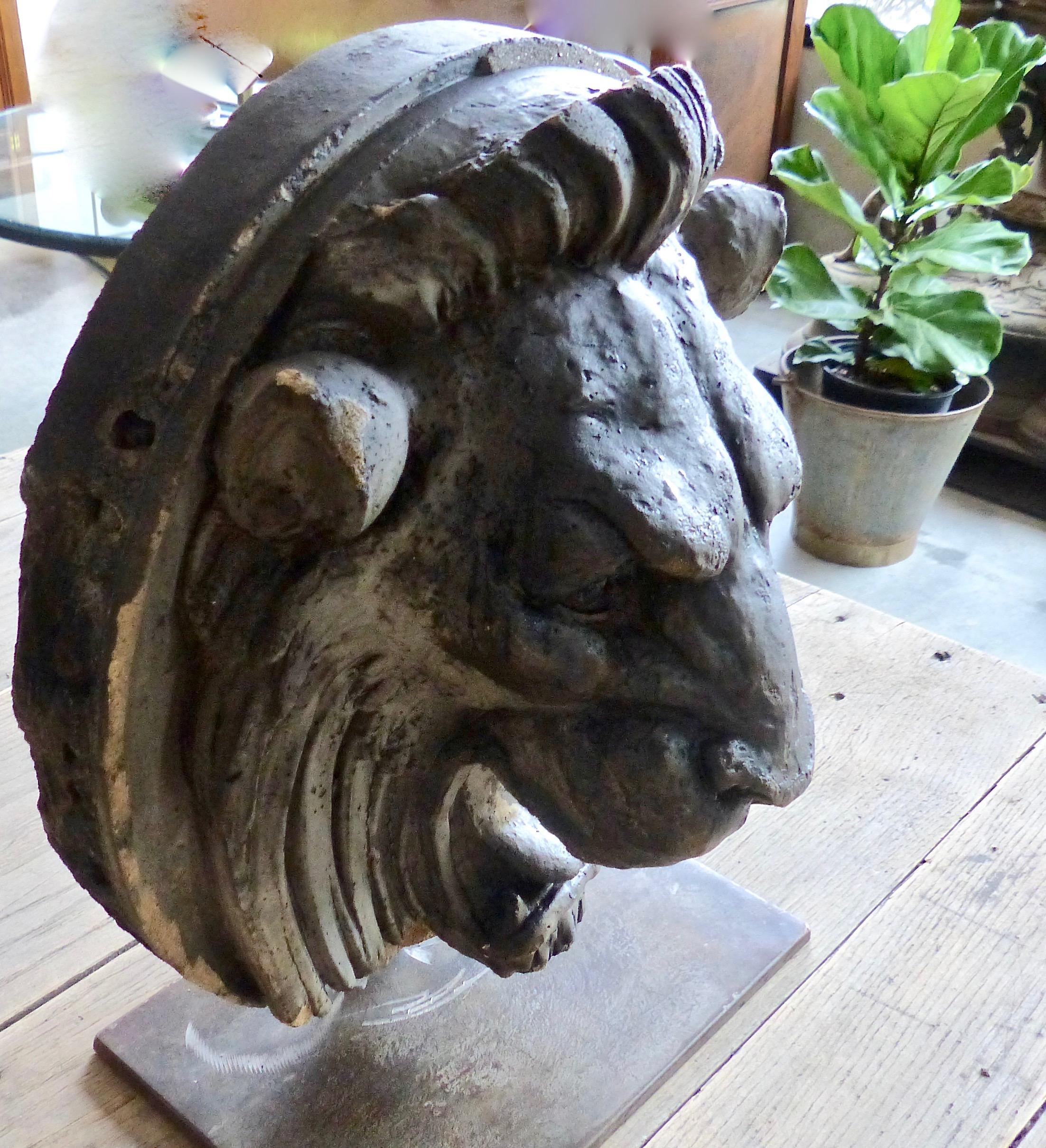 Beaux Arts Late 19th Century French Limestone Lion’s Head Architectural Salvage