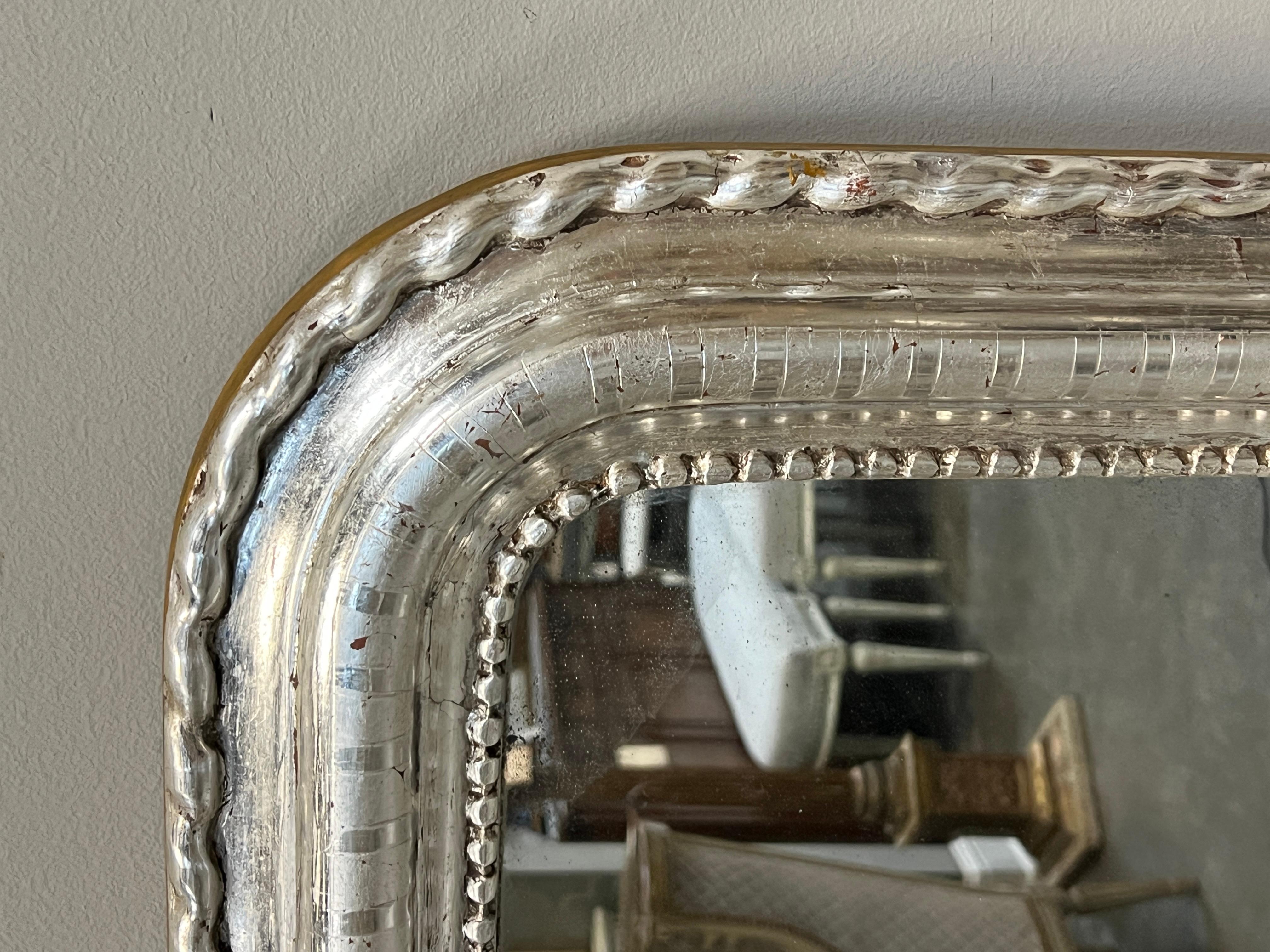 Hand-Carved Late 19th C. French Louis Philippe Mirror in Silver Gilt