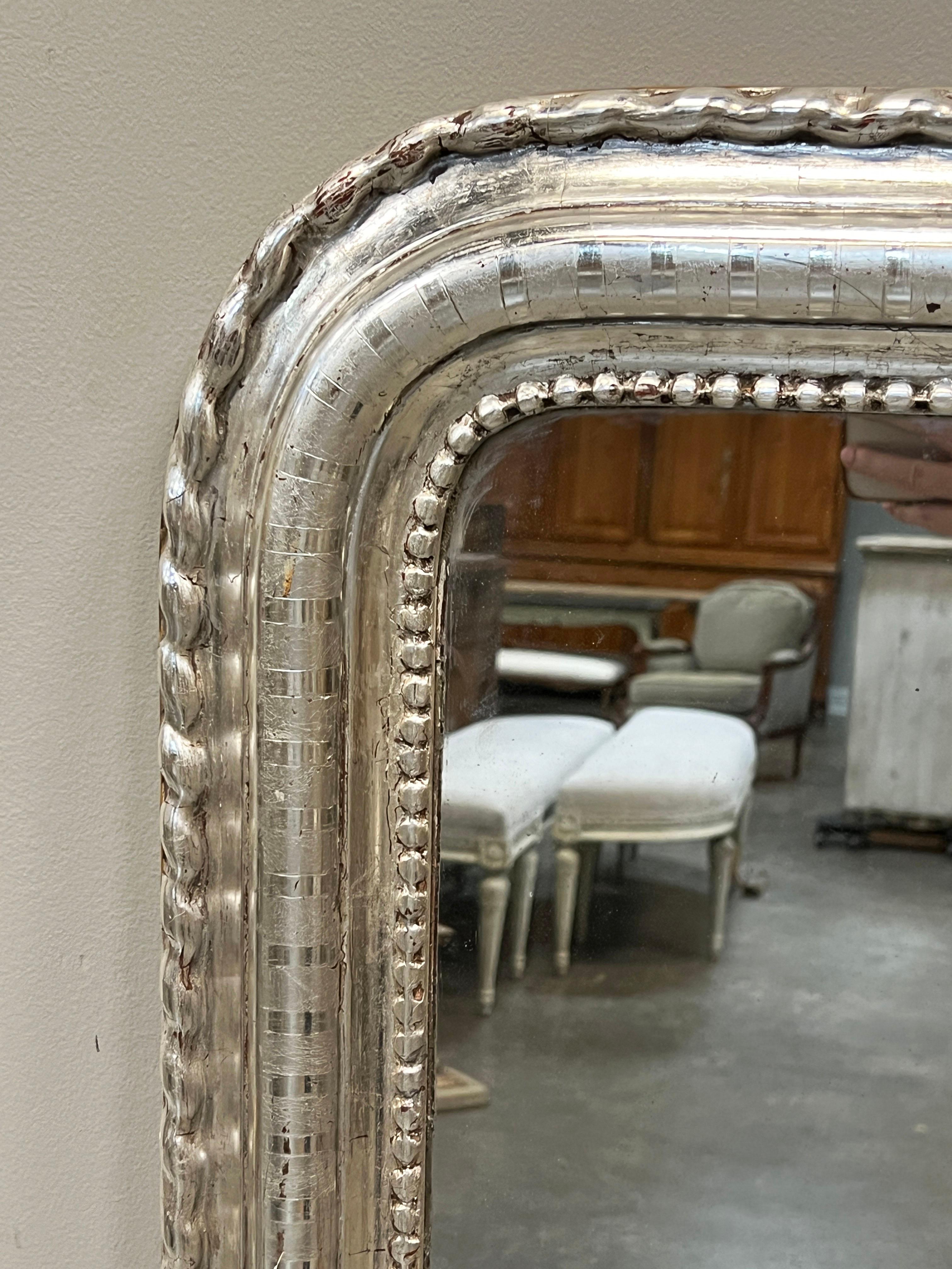 19th Century Late 19th C. French Louis Philippe Mirror in Silver Gilt