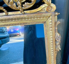 19th-C. French Louis XIV Style Carved Giltwood Mirror With Birds & Laurel