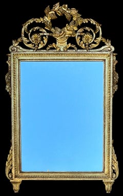 Late 19th-C. French Louis XIV Style Carved Giltwood Mirror With Birds