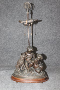 Late 19th C. French Louis XV Style Bronze Cherub Lamp Signed by Louis Sauvageau