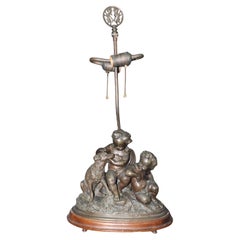 Late 19th C. French Louis XV Style Bronze Cherub Lamp Signed by Louis Sauvageau
