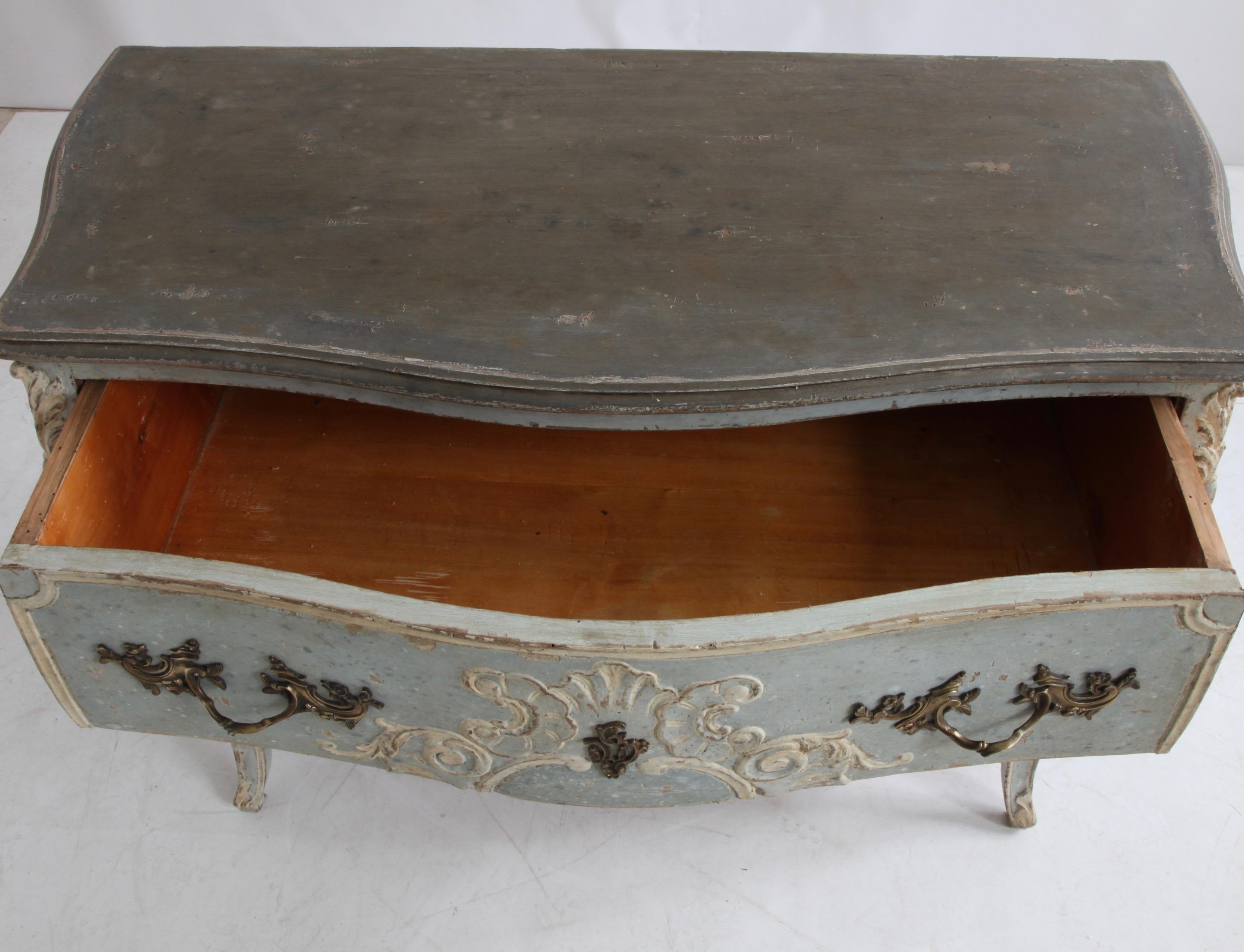 Late 19th Century French Louis XV Style Commode in Blue/Grey & White Highlights 11