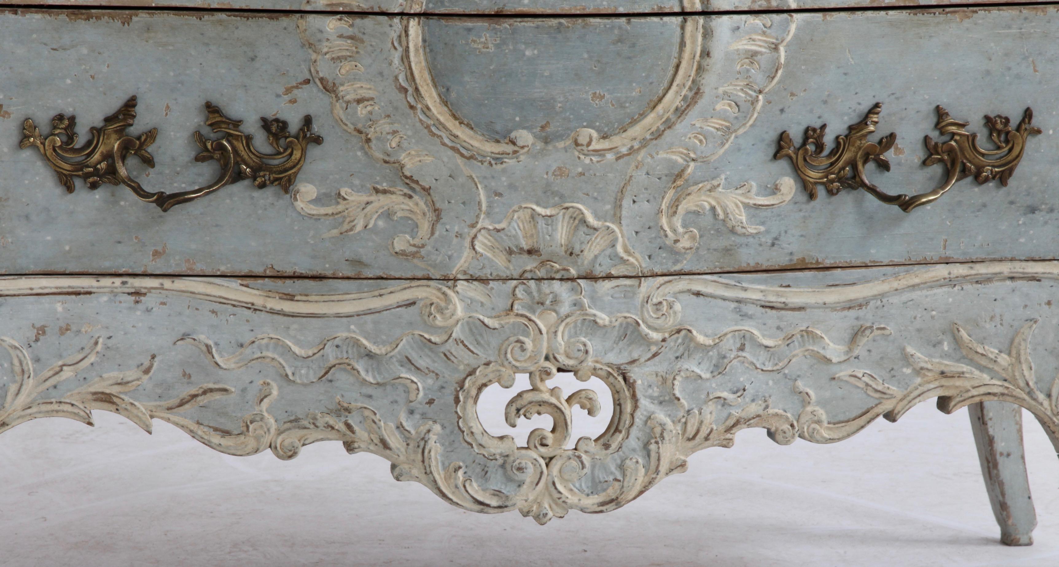 Late 19th Century French Louis XV Style Commode in Blue/Grey & White Highlights 8