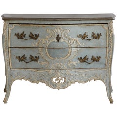 Late 19th Century French Louis XV Style Commode in Blue/Grey & White Highlights