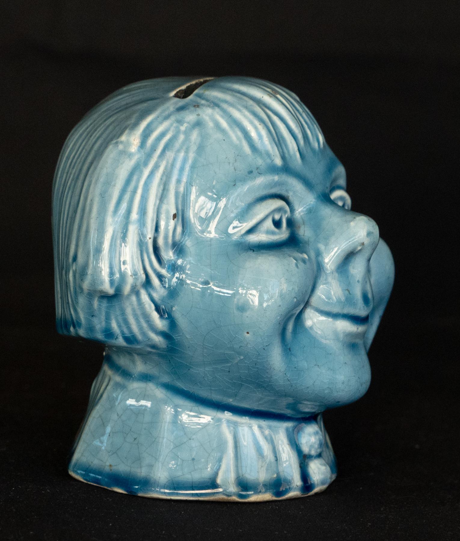 Glazed Late 19th Century French Majolica Bank of a Pixie Boy, Walter P. Chrysler Label For Sale