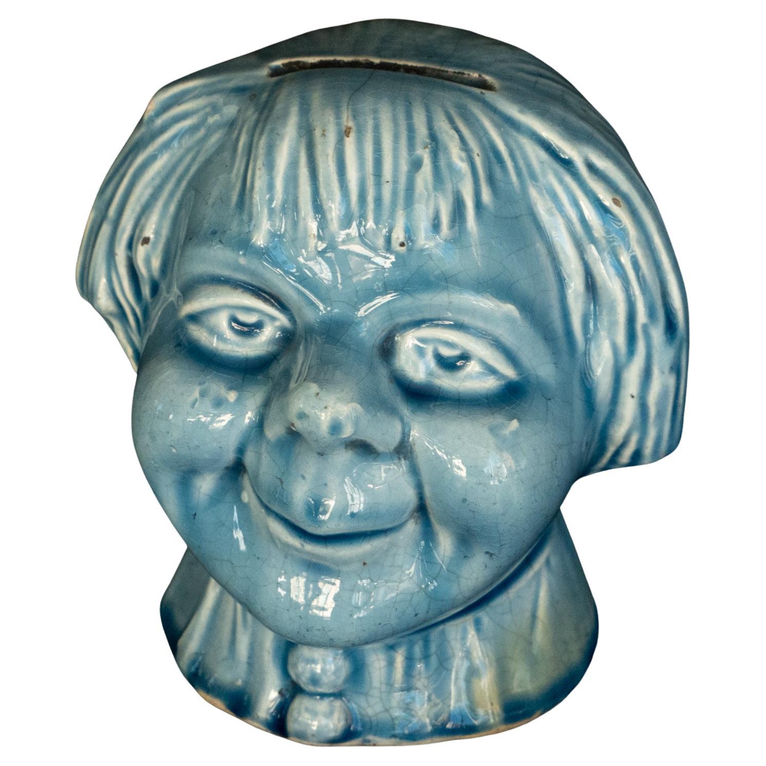 Late 19th Century French Majolica Bank of a Pixie Boy, Walter P. Chrysler Label For Sale