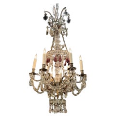 Fin du 19ème siècle. Lustre français en bronze argenté et cristal avec améthyste