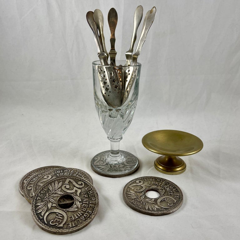 Late 19th C French Six Hand Blown Absinthe Glasses and Accessories, 19 Pc. Set For Sale 3