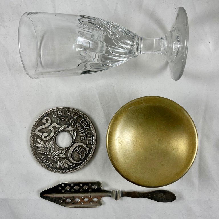 Late 19th C French Six Hand Blown Absinthe Glasses and Accessories, 19 Pc. Set For Sale 5