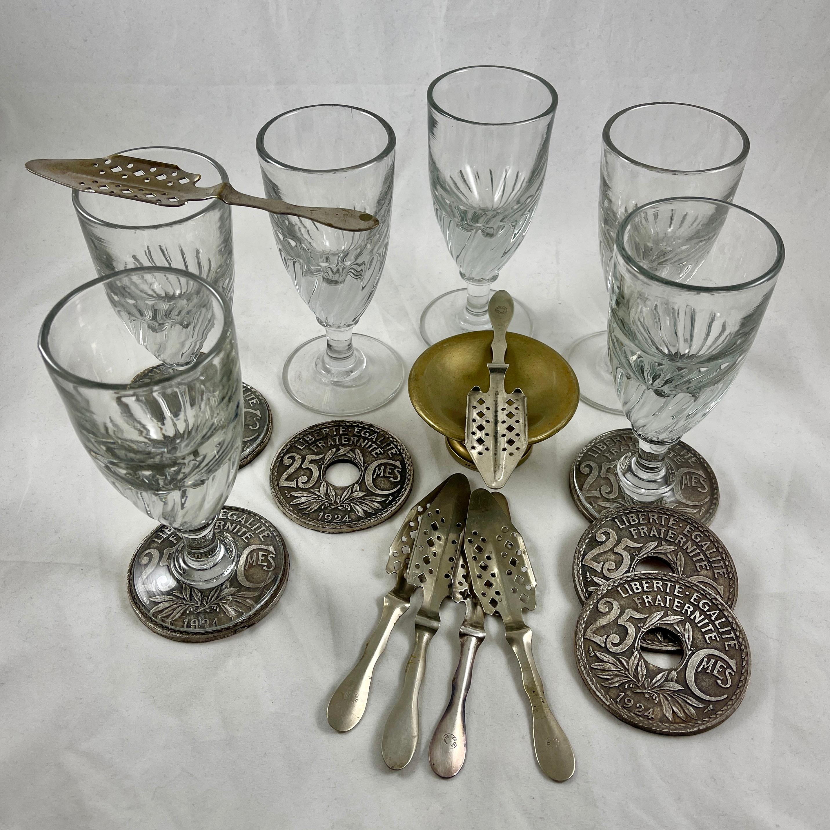 Late 19th C French Six Hand Blown Absinthe Glasses and Accessories, 19 Pc. Set 6