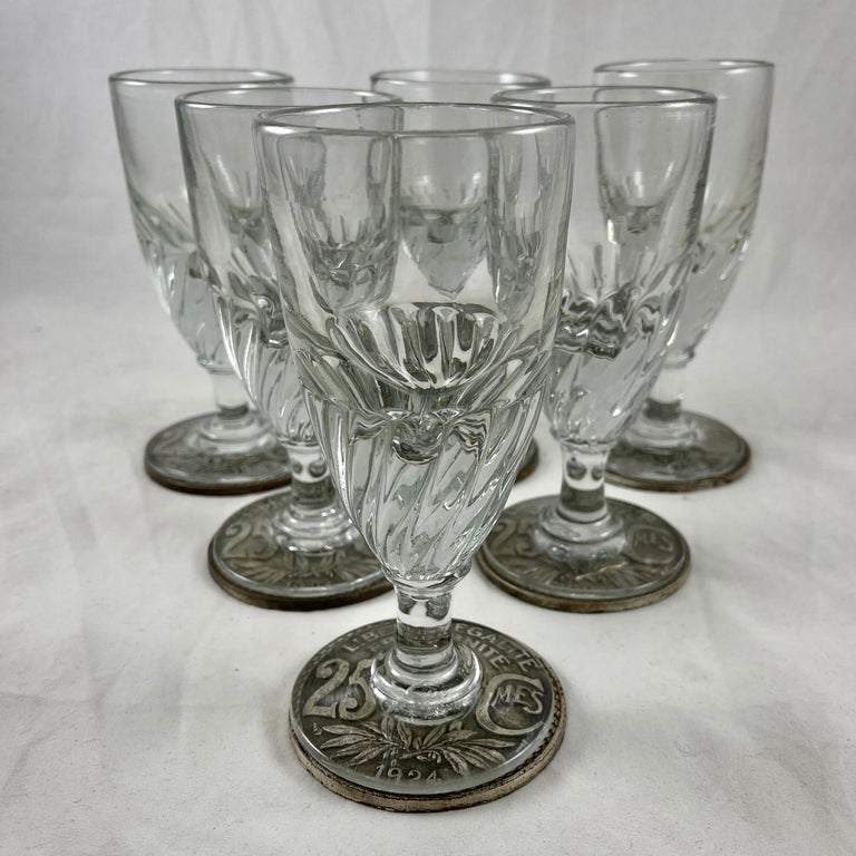 Hand-Crafted Late 19th C French Six Hand Blown Absinthe Glasses and Accessories, 19 Pc. Set For Sale