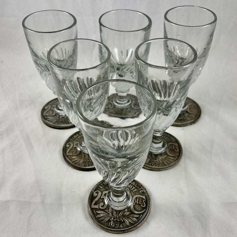 Late 19th C French Six Hand Blown Absinthe Glasses and Accessories, 19 Pc. Set In Good Condition For Sale In Philadelphia, PA