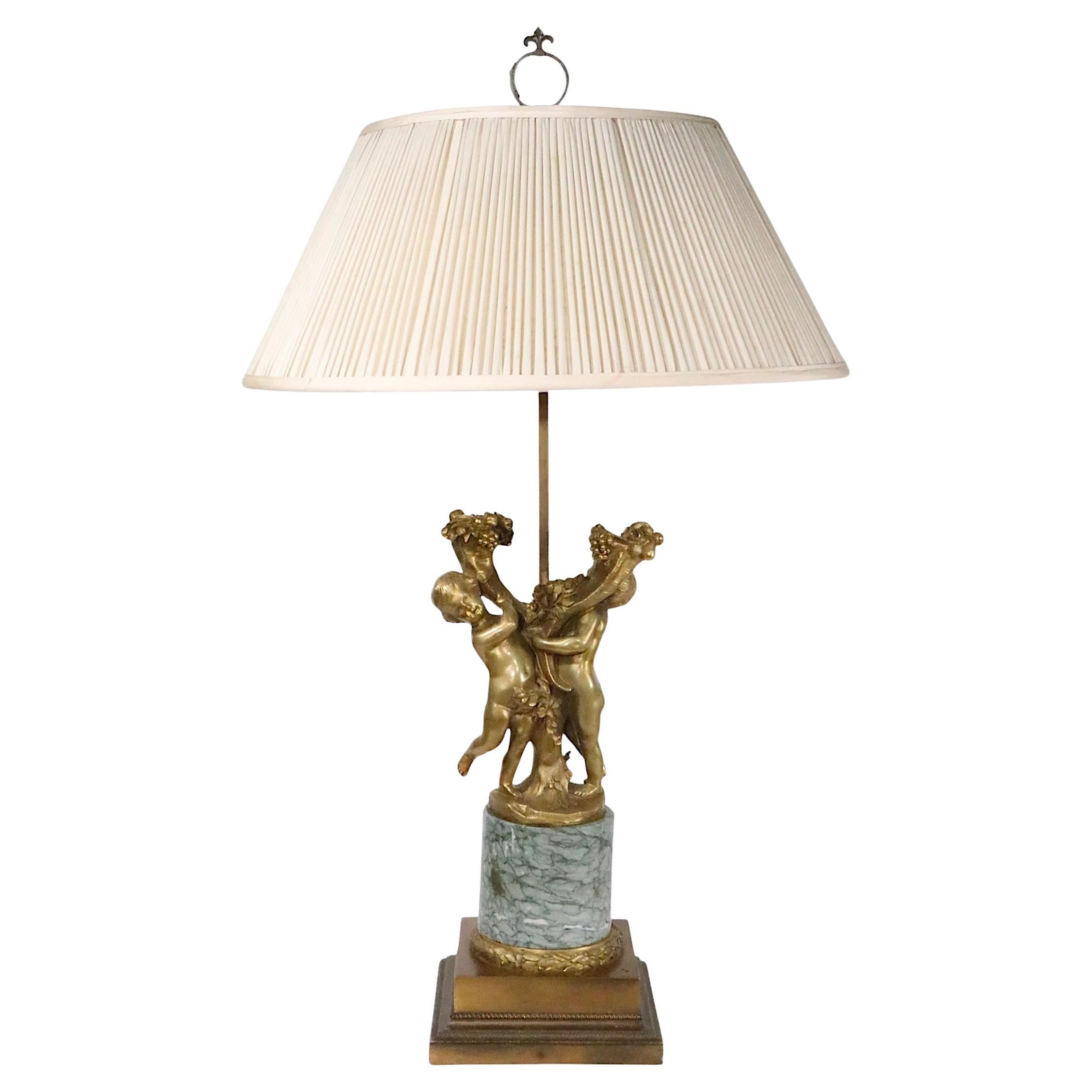 Late 19th C French Victorian Gilt Bronze Cherub Table Lamp