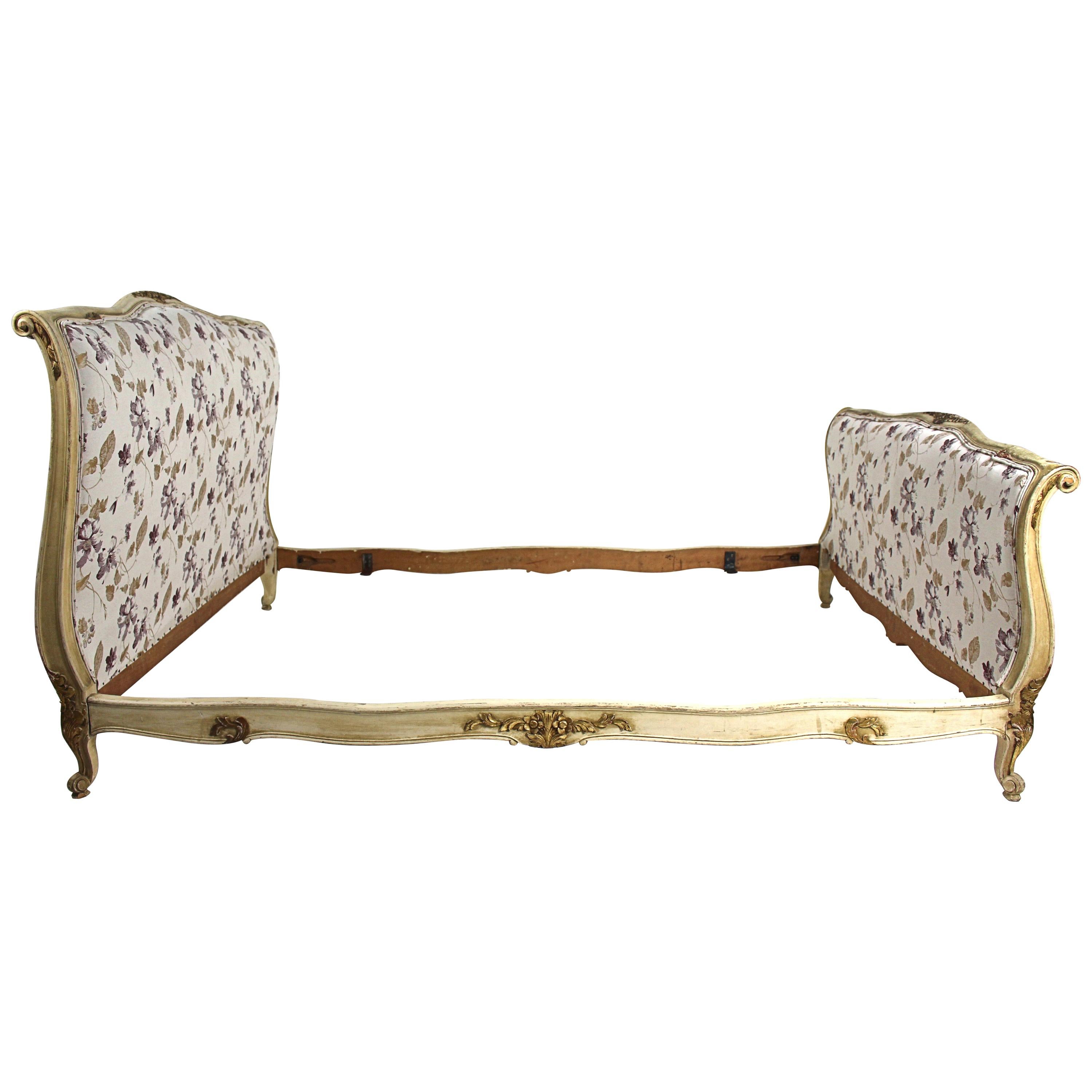 Late 19th Century French White Painted and Gilt Bed Frame For Sale