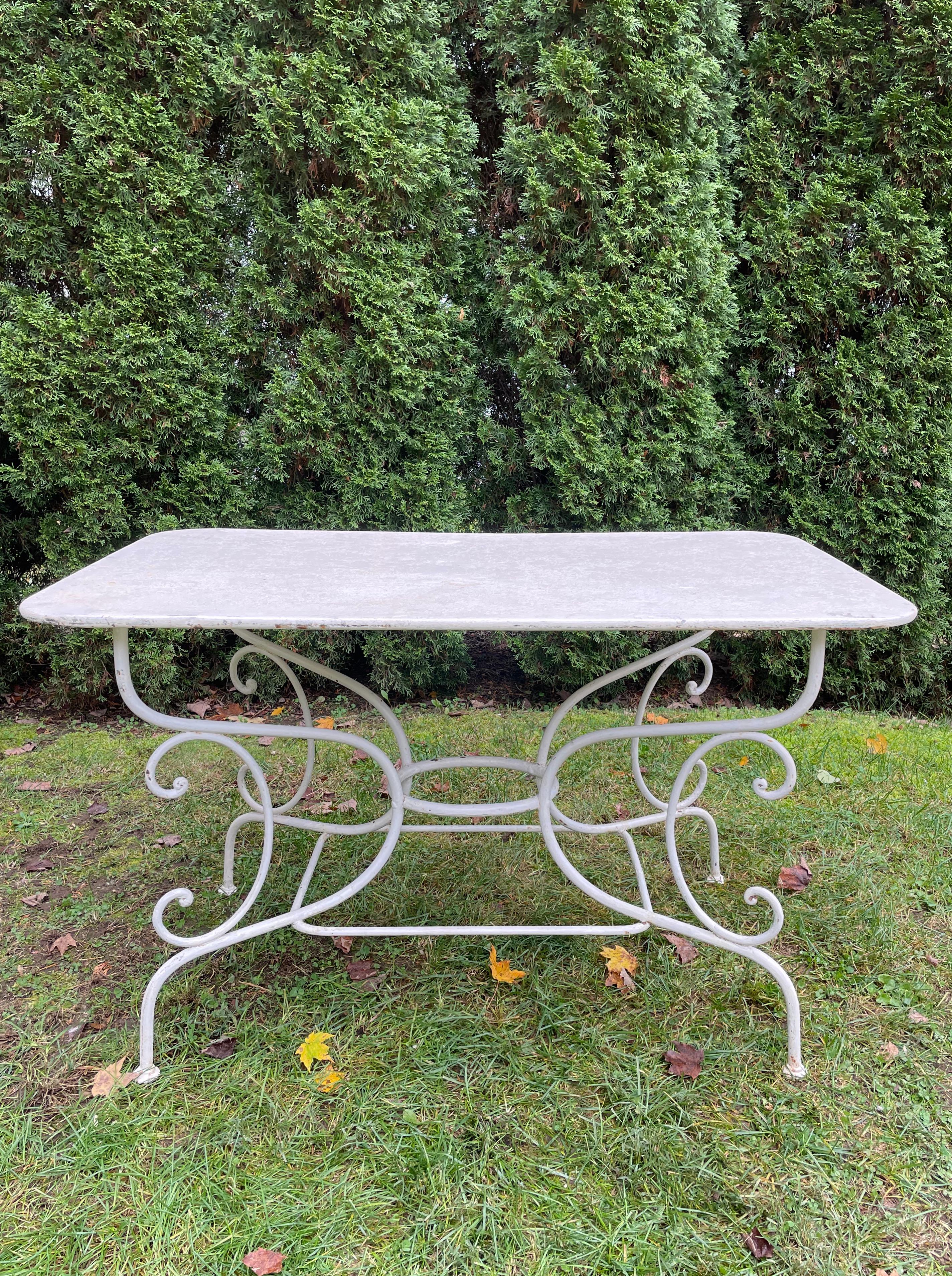 Art Nouveau Late 19th C French Wrought Iron Dining Table For Sale