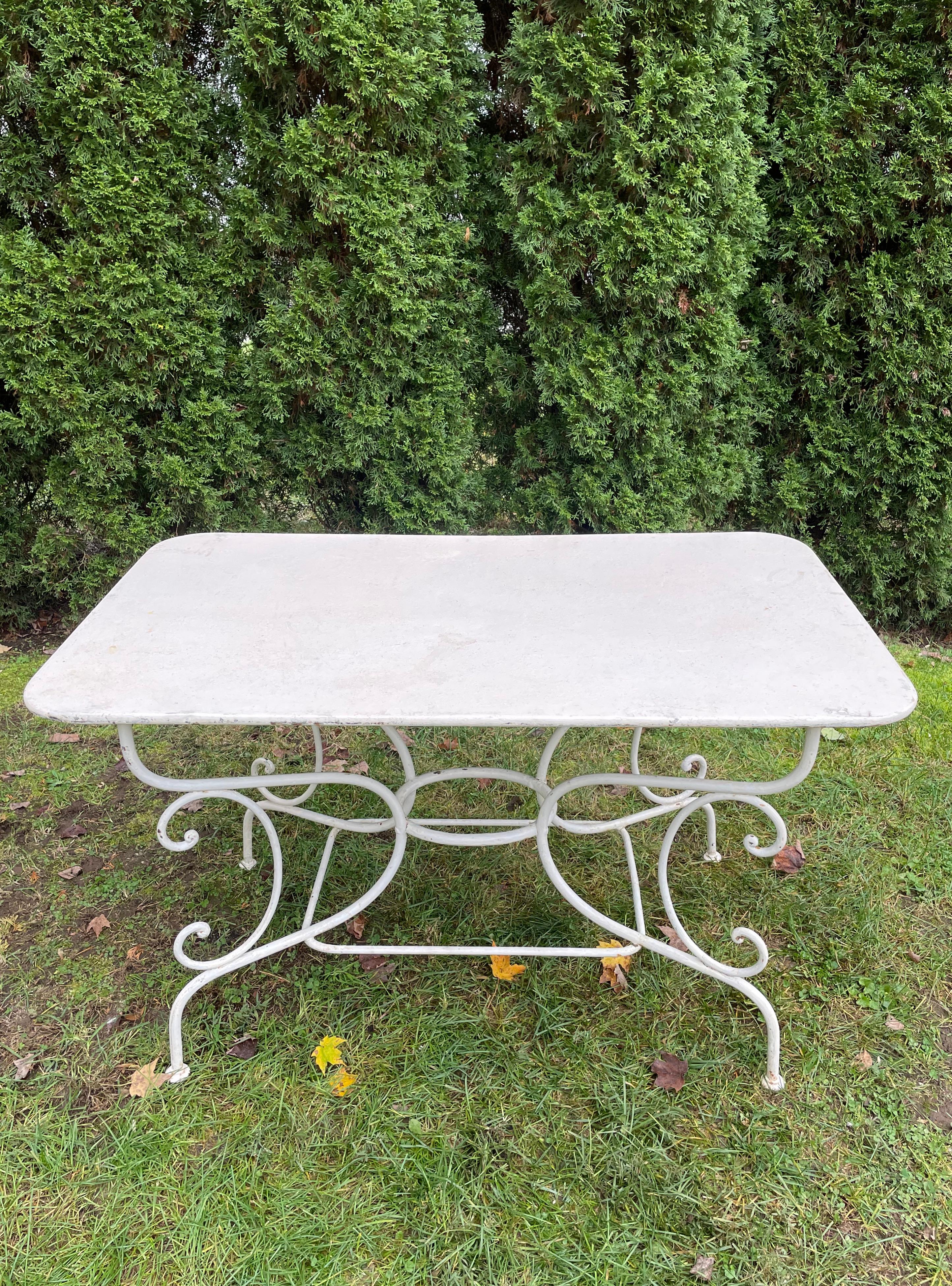 Hand-Crafted Late 19th C French Wrought Iron Dining Table For Sale