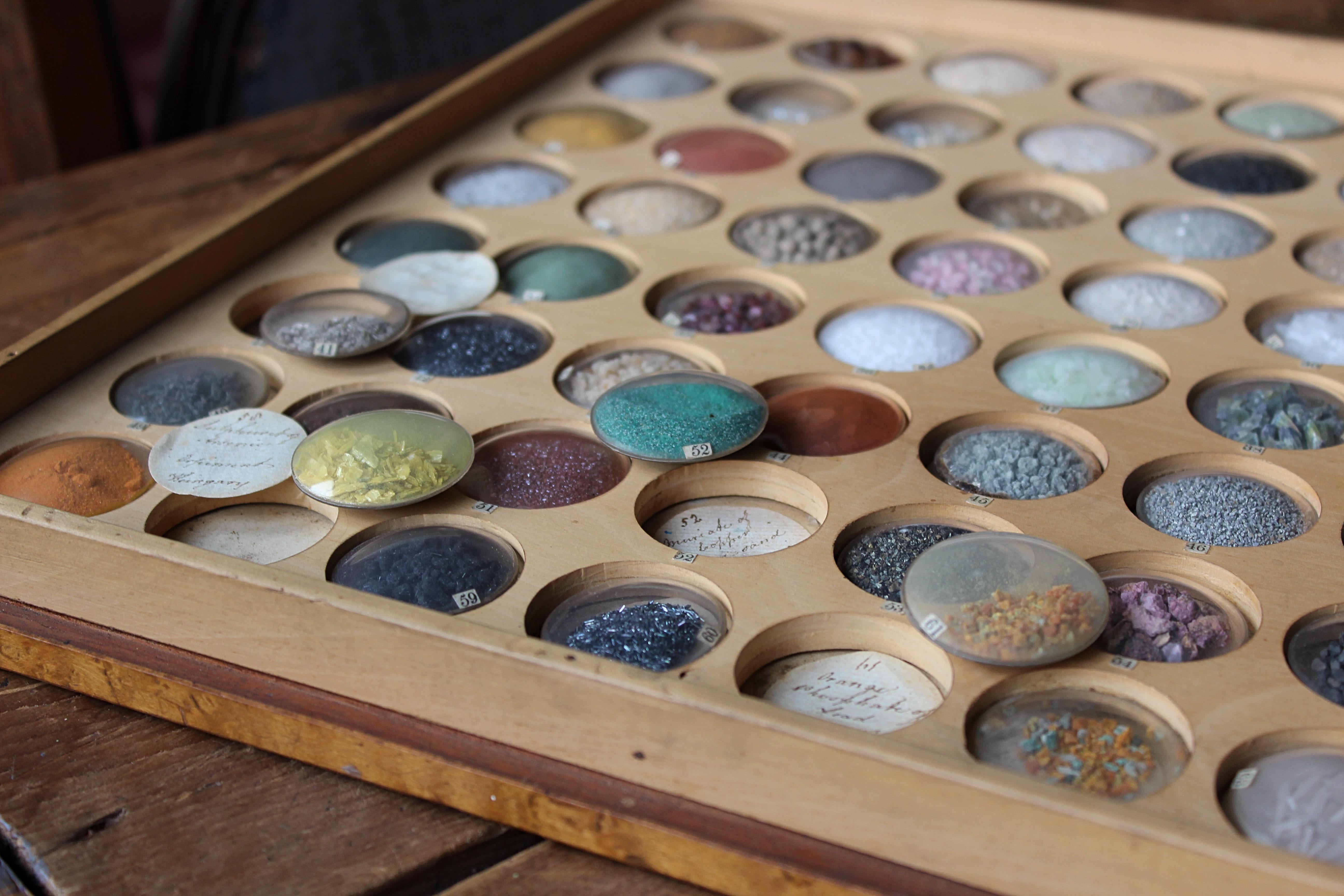 Natural Fiber Late 19th C Gemstone Mineral & Semi Precious Stone Specimens Display Case Curio  For Sale