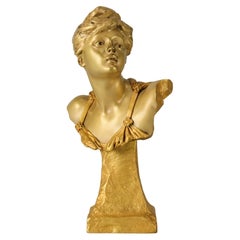 Late 19th C gilded bronze bust entitled "Jeune Femme" by Louis Ernest Barrias