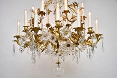 Lustre français à motifs floraux de la fin du XIXe siècle, en bronze doré et cristal de Baccarat