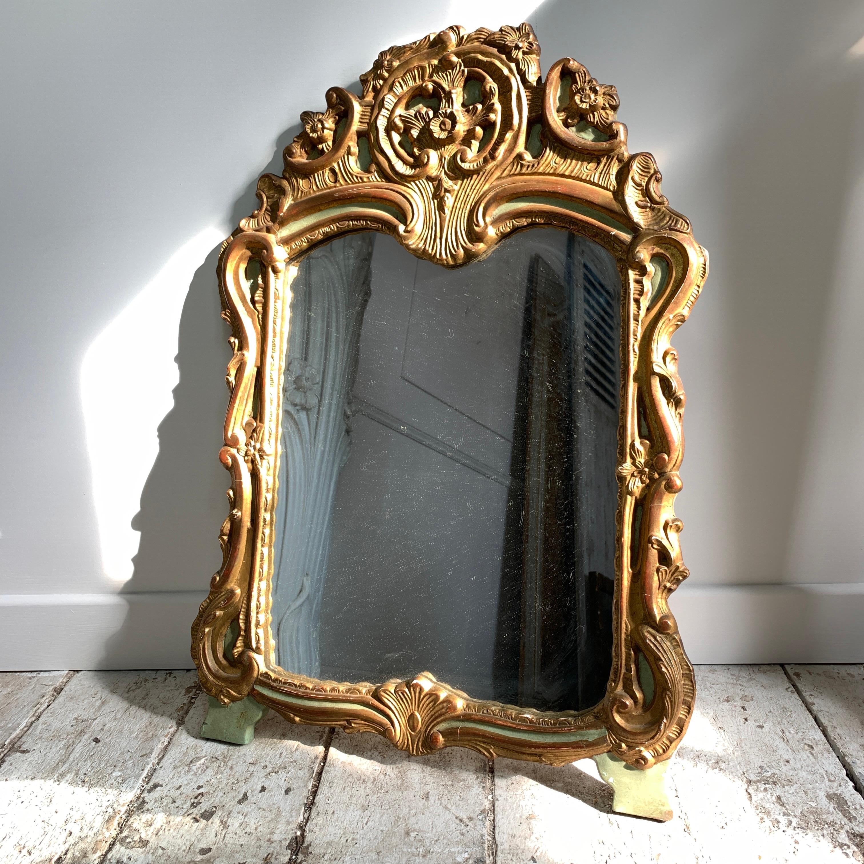Late 19th C Gold and Green Italian Carved Mirror For Sale 4