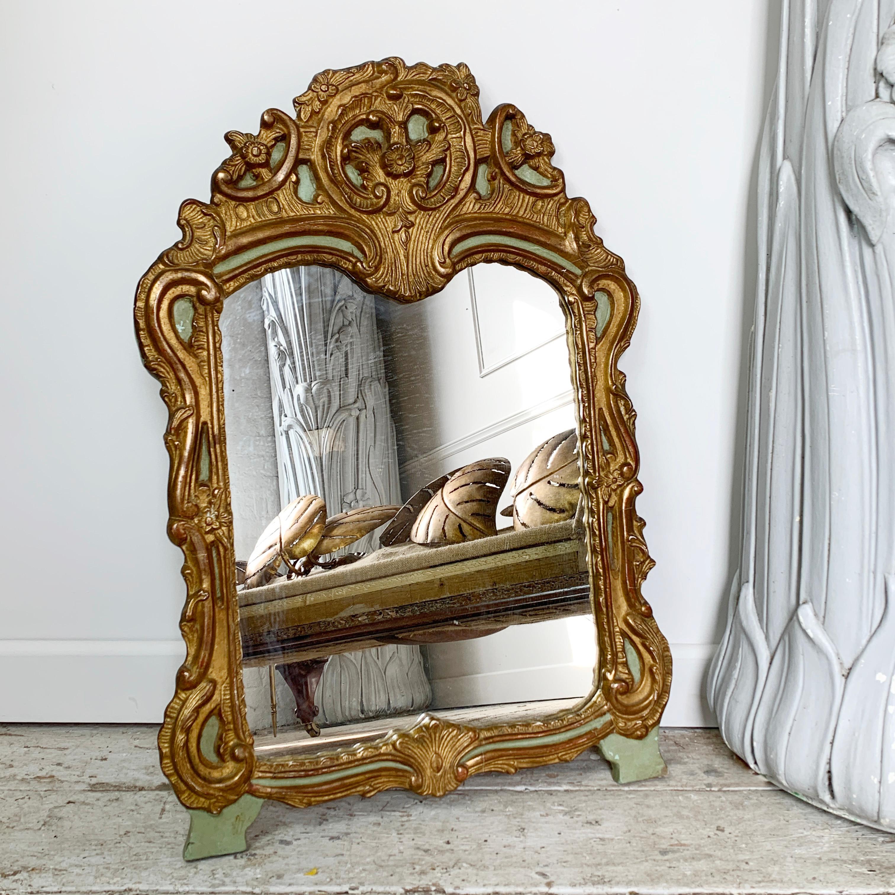 Baroque Late 19th C Gold and Green Italian Carved Mirror For Sale