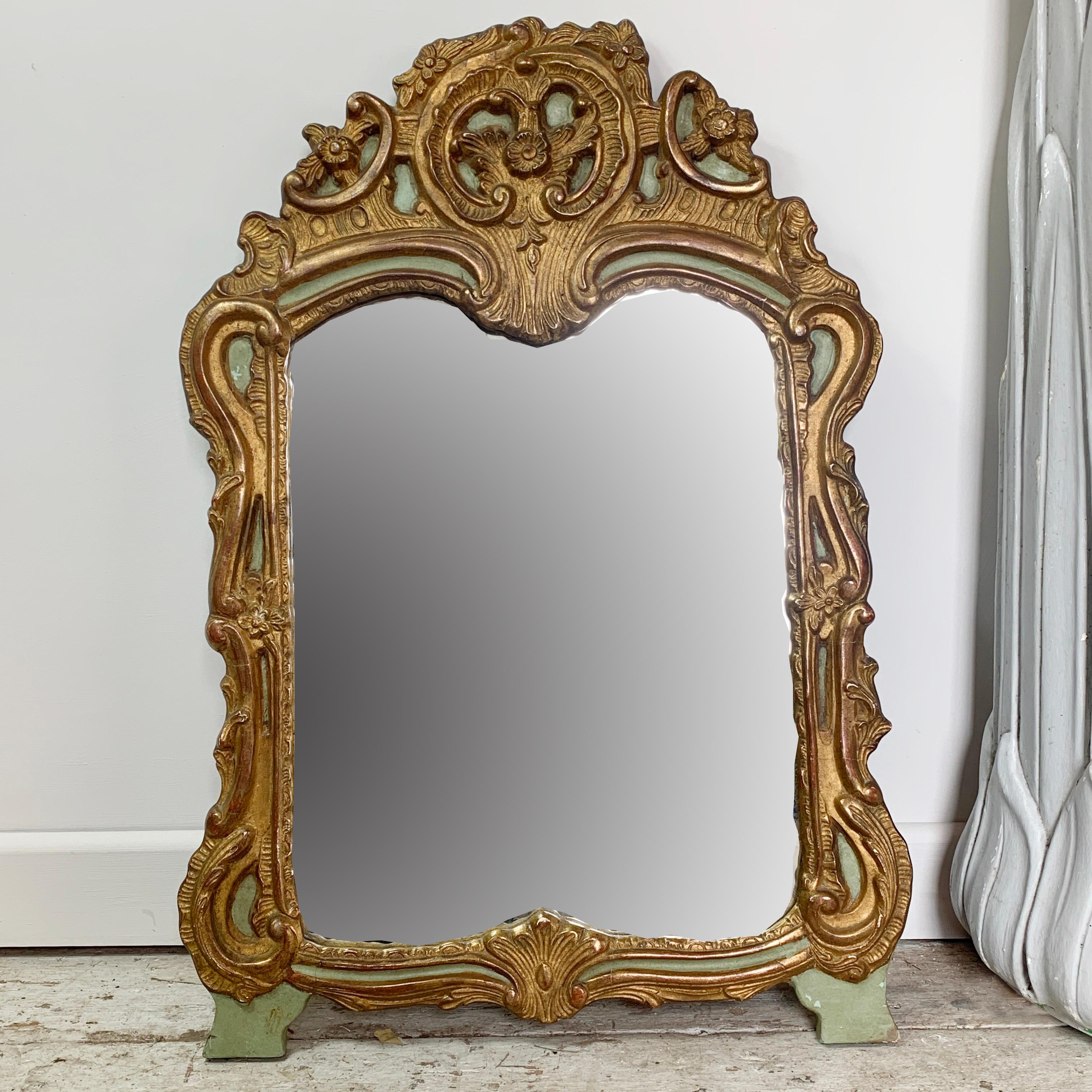 19th Century Late 19th C Gold and Green Italian Carved Mirror For Sale