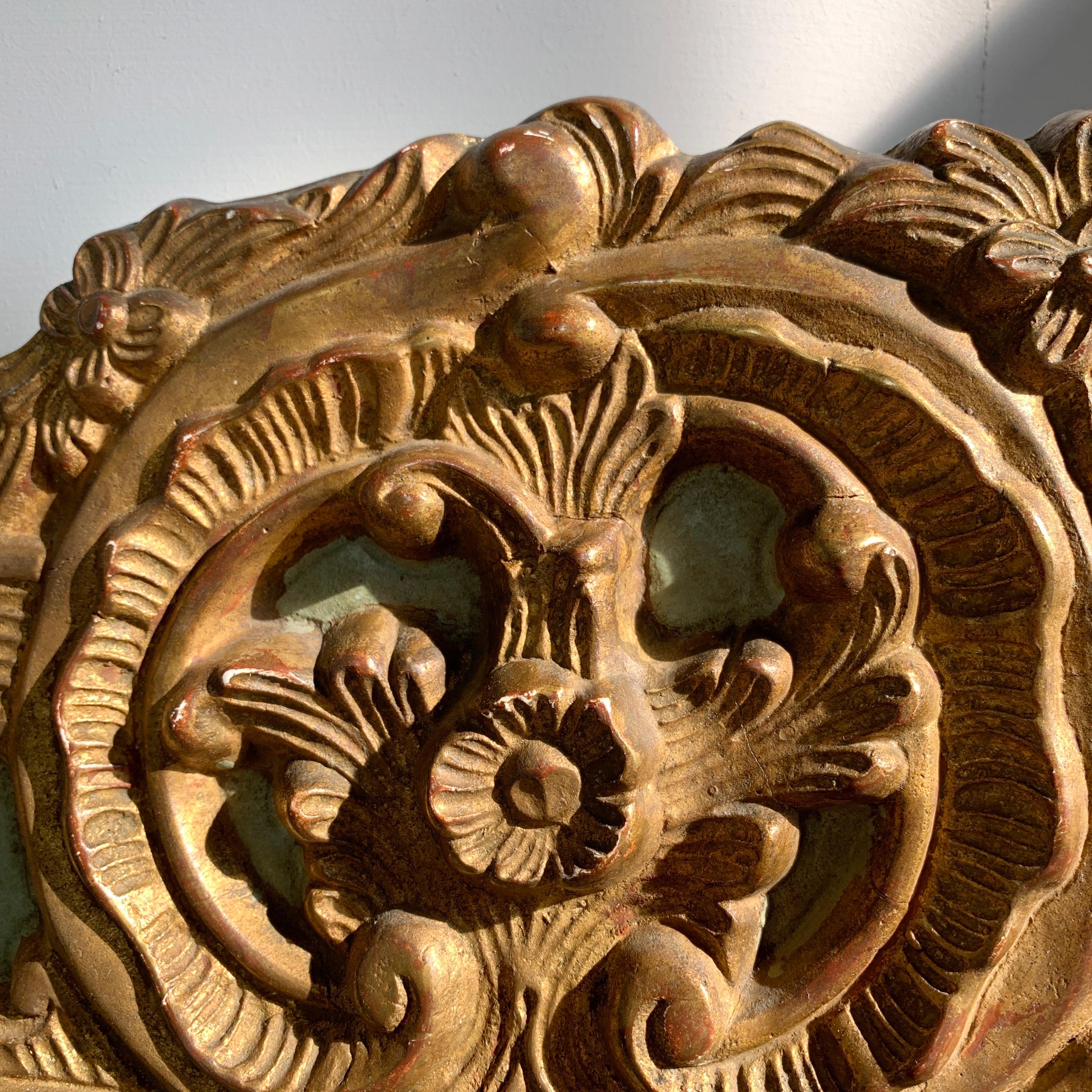 Wood Late 19th C Gold and Green Italian Carved Mirror For Sale