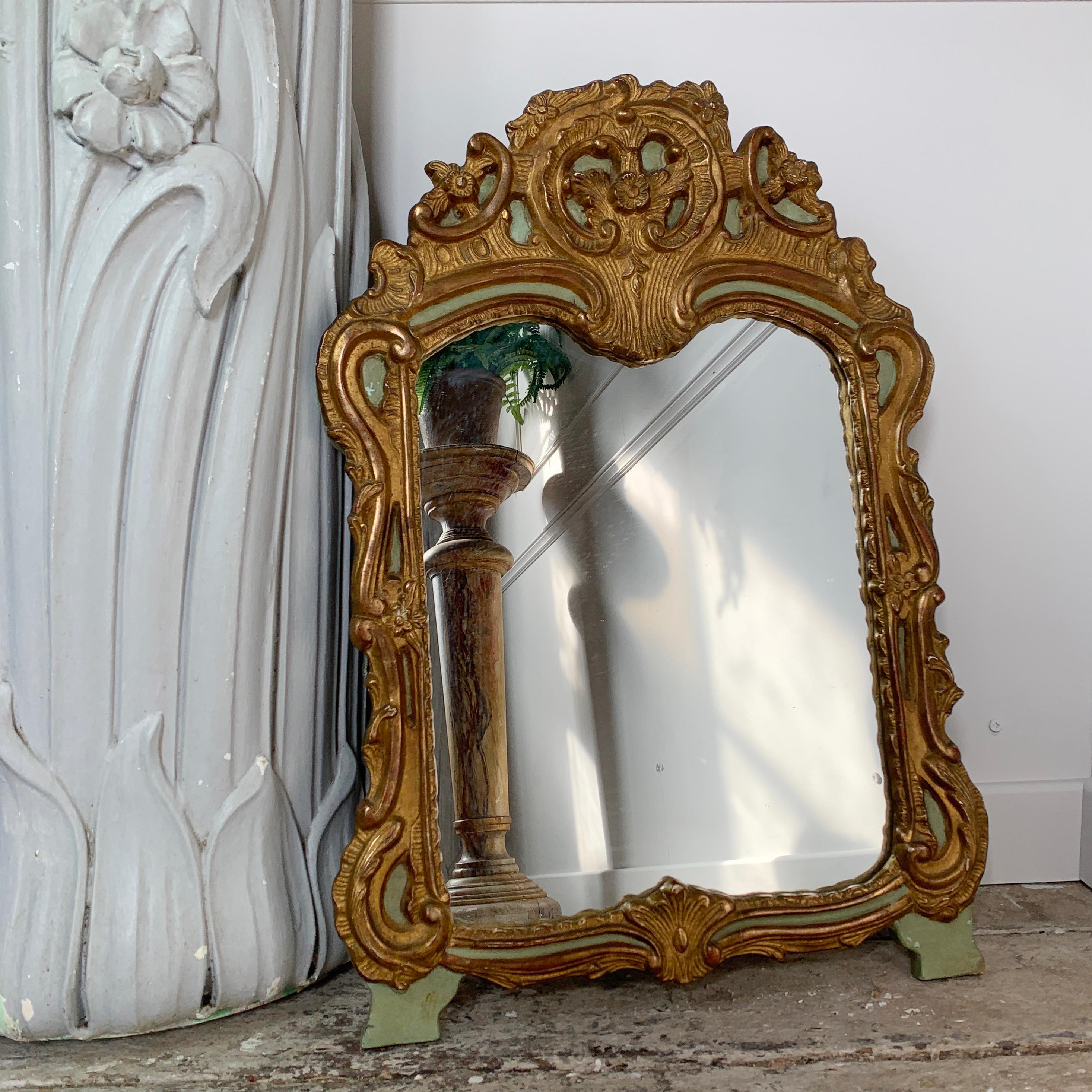 Late 19th C Gold and Green Italian Carved Mirror For Sale 1