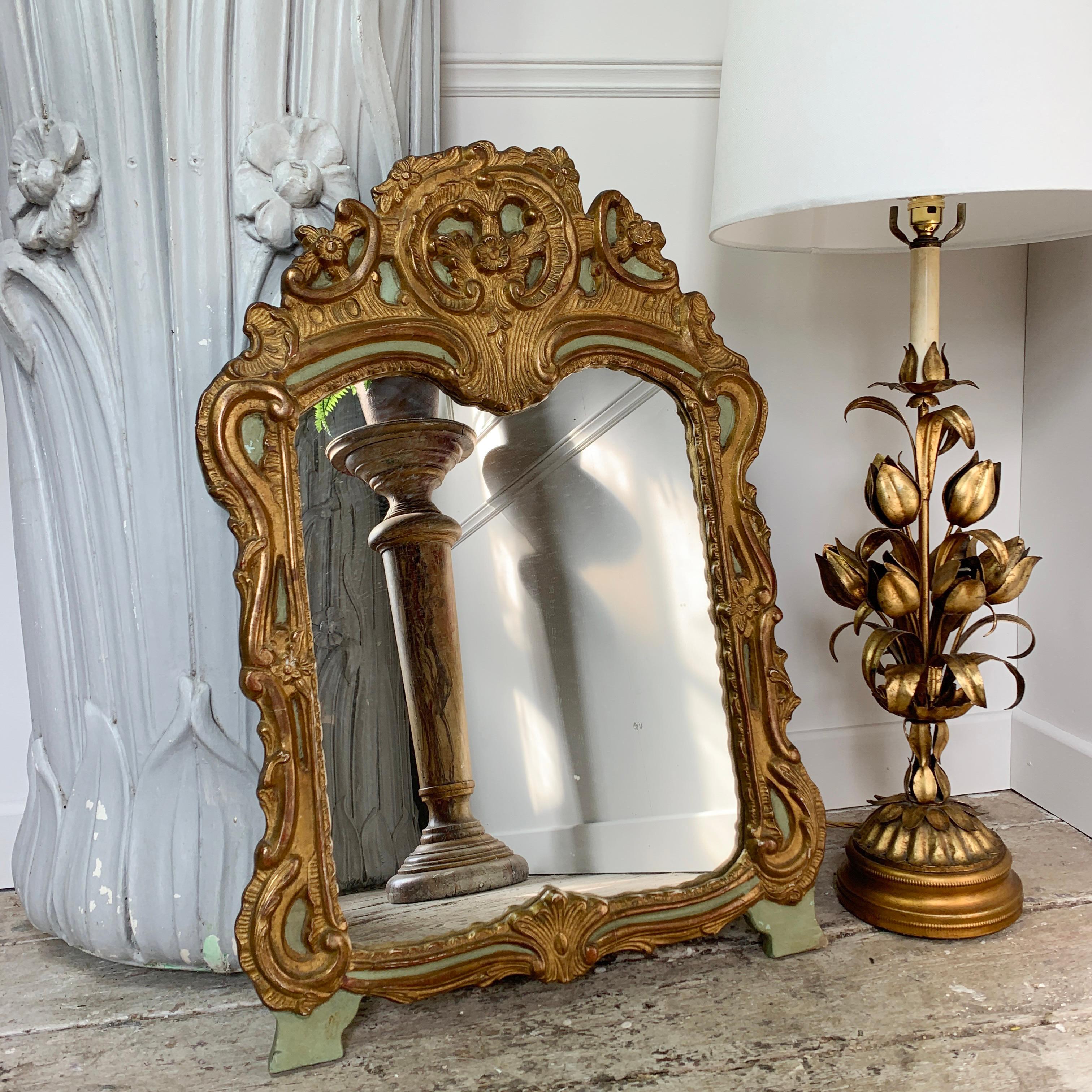 Late 19th C Gold and Green Italian Carved Mirror For Sale 3