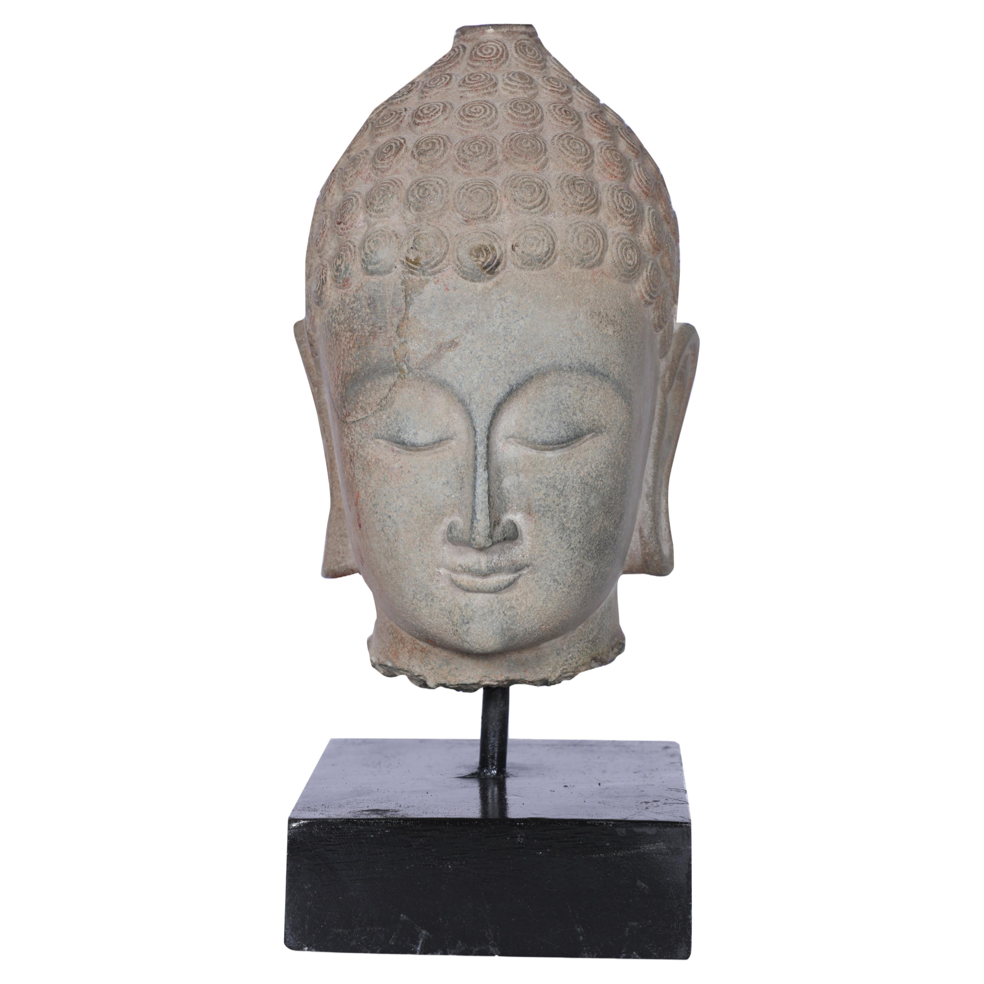 Late 19th C. Granite Buddha Head, North India