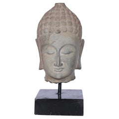 Antique Late 19th C. Granite Buddha Head, North India