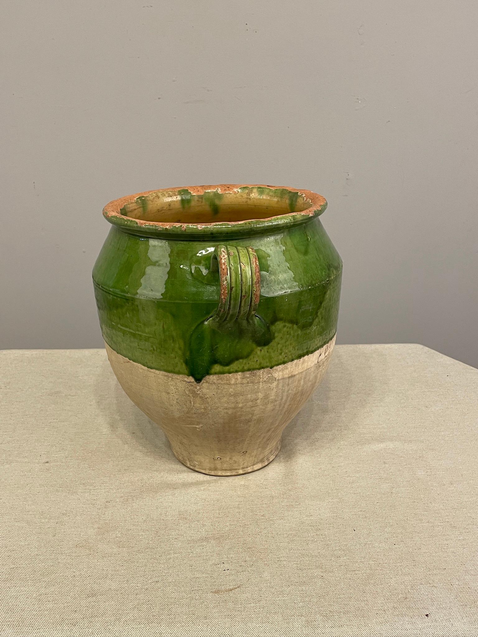 French Late 20th c Green Glazed Pottery from France For Sale