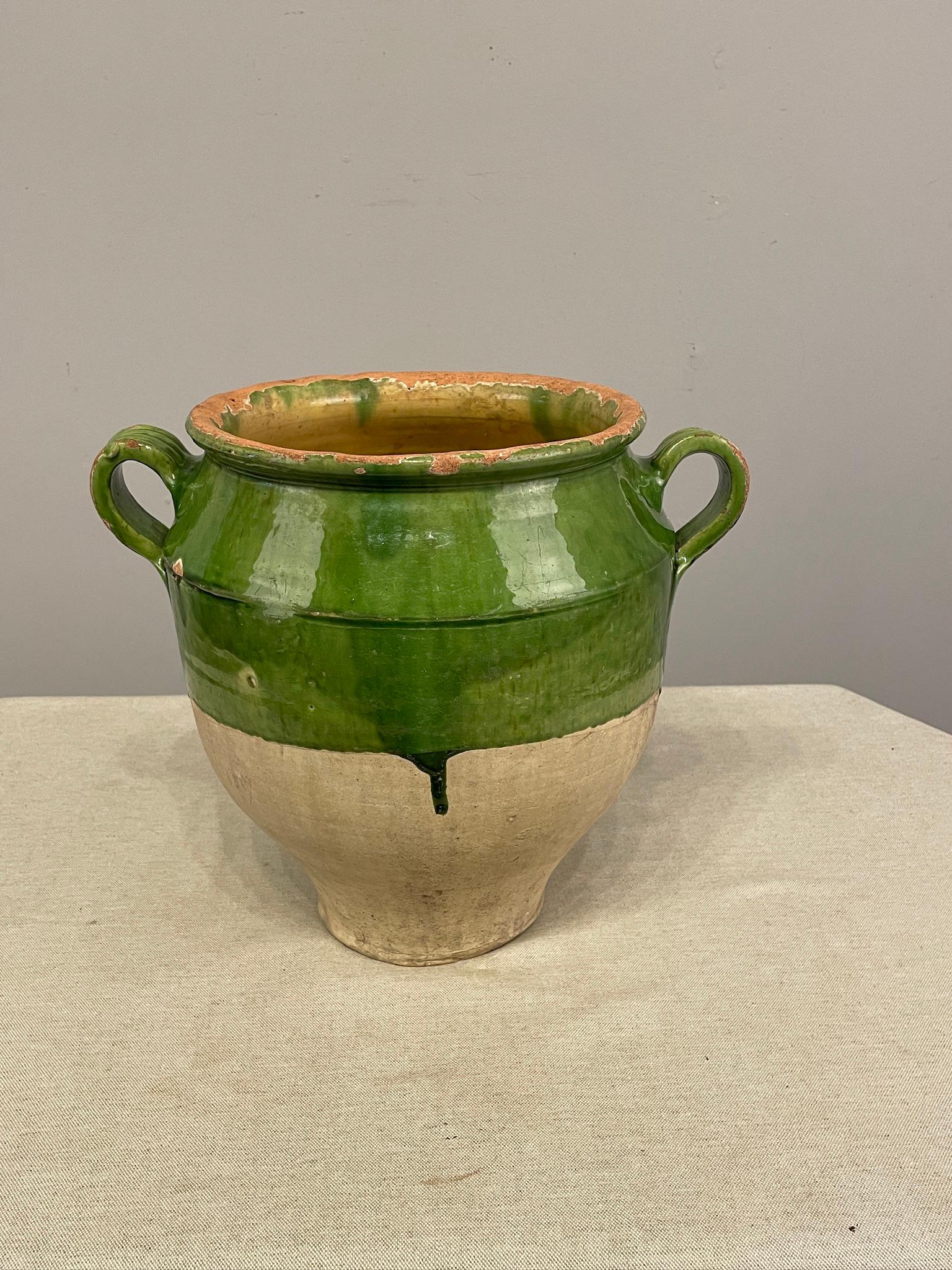 Hand-Crafted Late 20th c Green Glazed Pottery from France For Sale