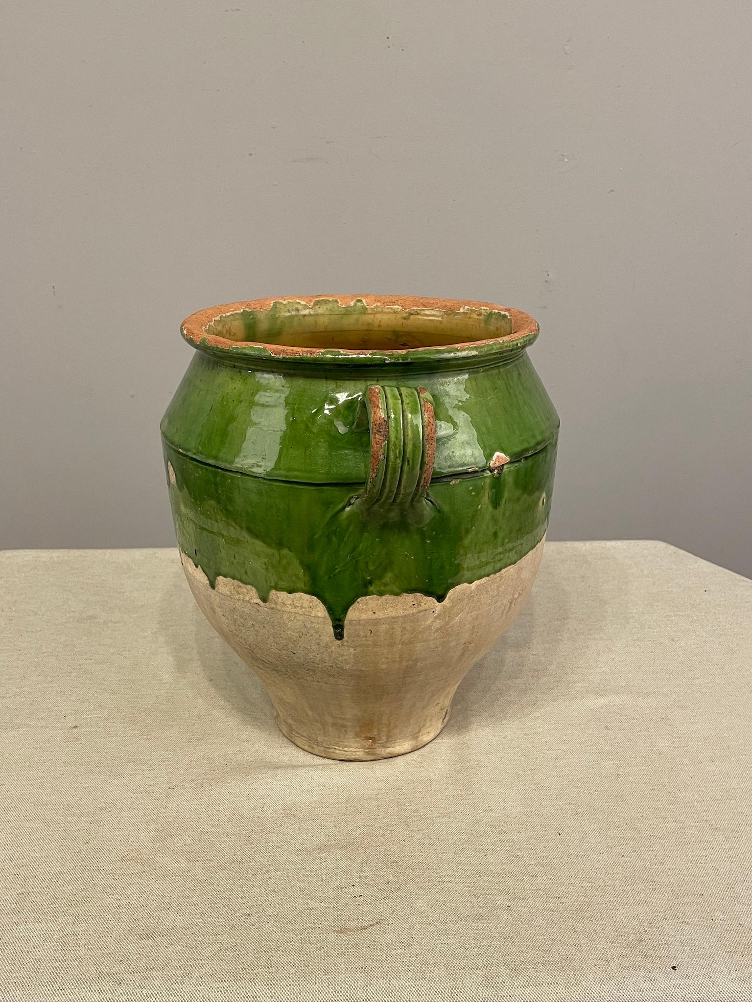 Late 20th c Green Glazed Pottery from France In Good Condition For Sale In Winter Park, FL