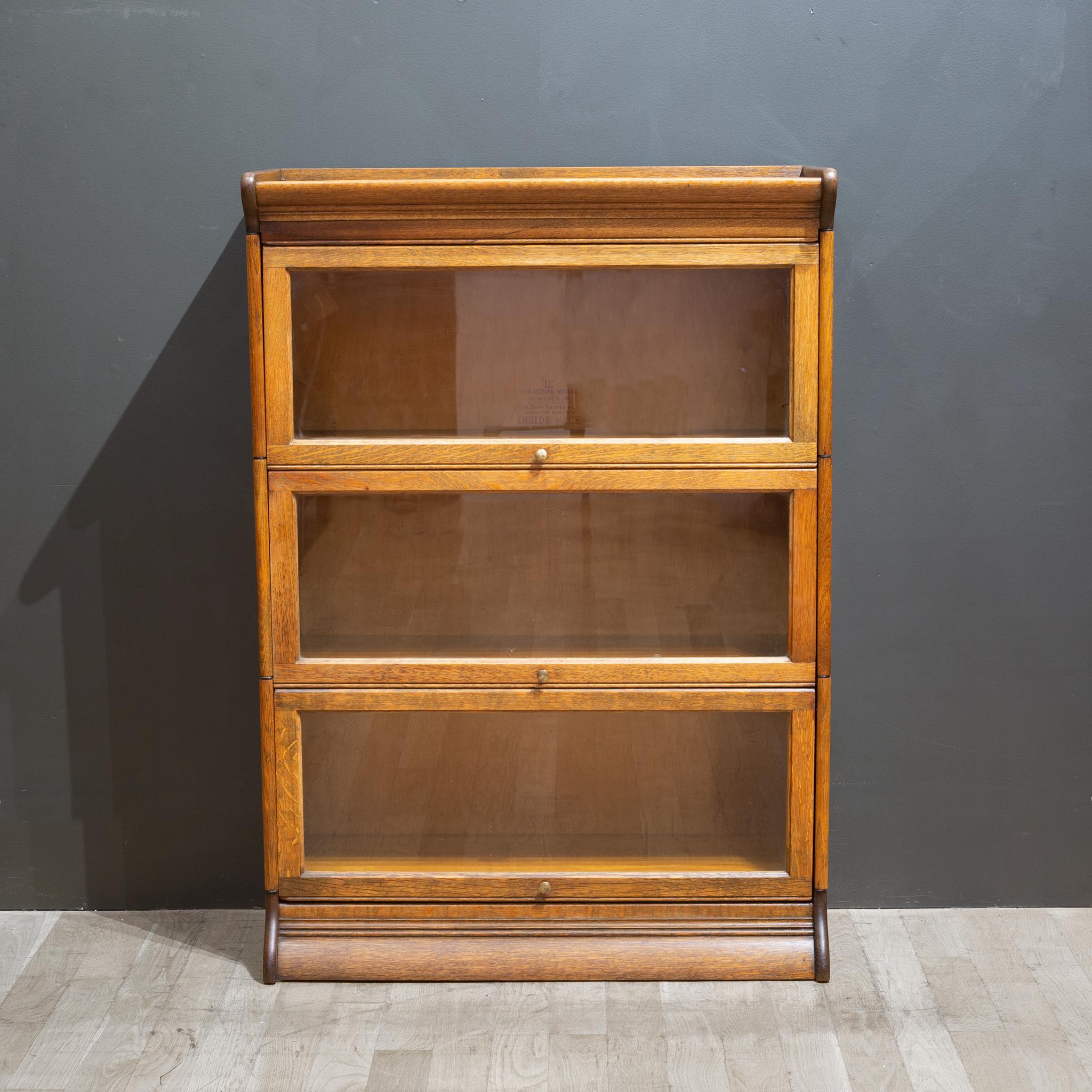 Industrial Late 19th c. Gunn Furniture Co. 3 Stack Lawyer's Bookcase c.1899