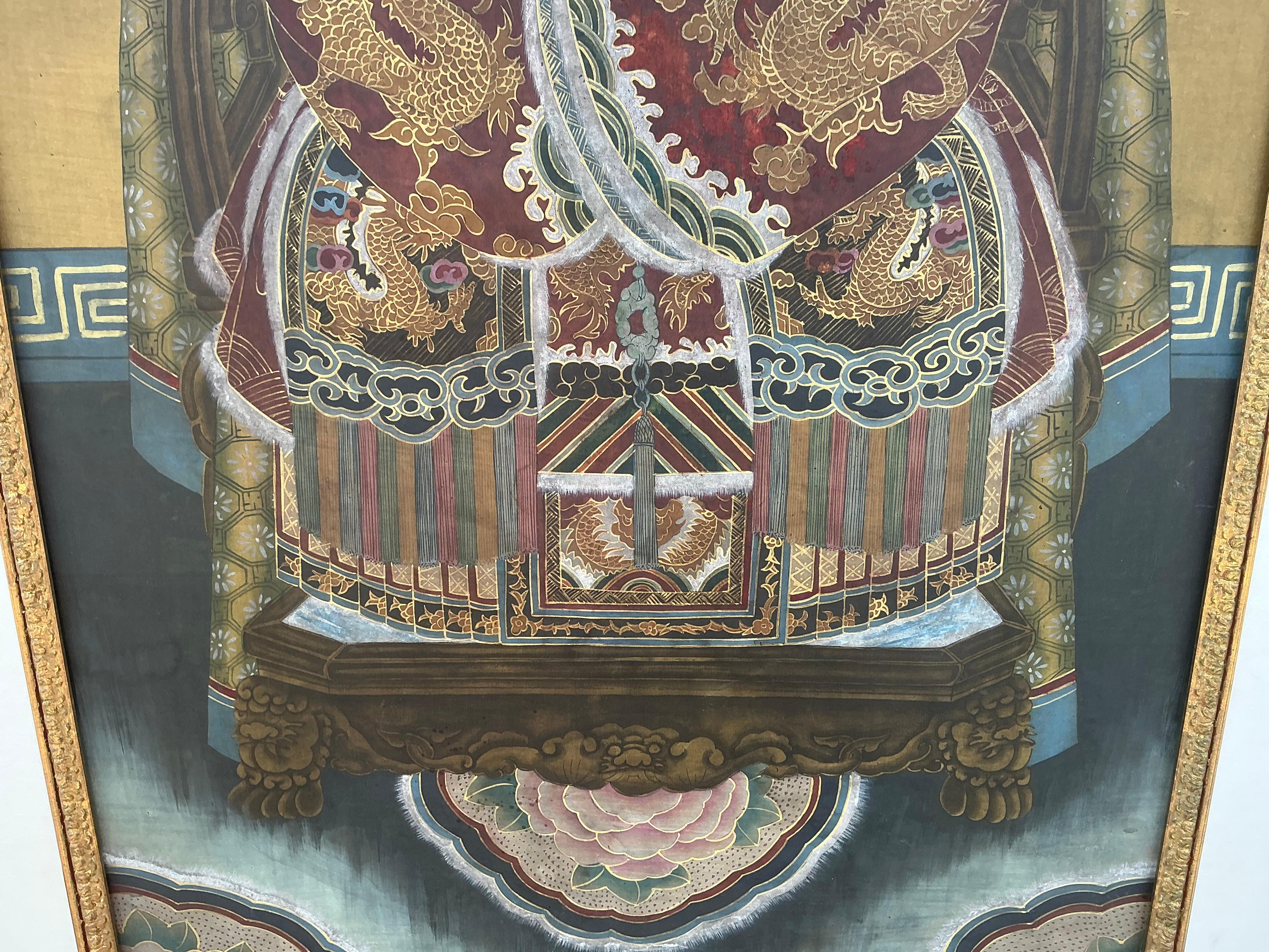 A.I.C., fin du 19ème siècle. Portraits ancestraux chinois peints à la main dans des cadres dorés à l'eau - S/2 Bon état - En vente à Kennesaw, GA