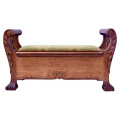 Late 19th C. High Victorian White Oak Storage Bench, Hand-Carved, USA