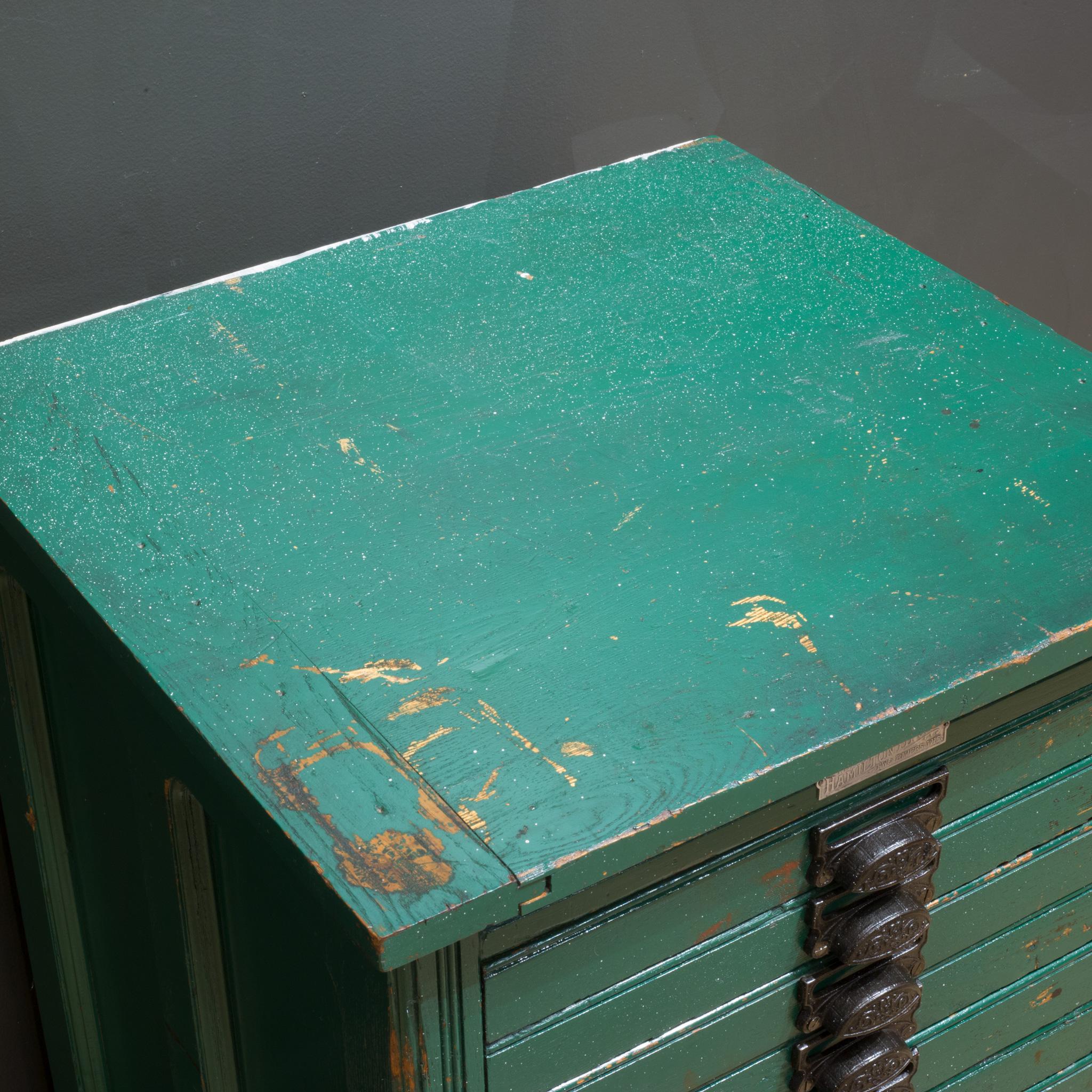 Late 19th C. Industrial Green Typesetter's 15 Drawer Cabinet C.1890 4