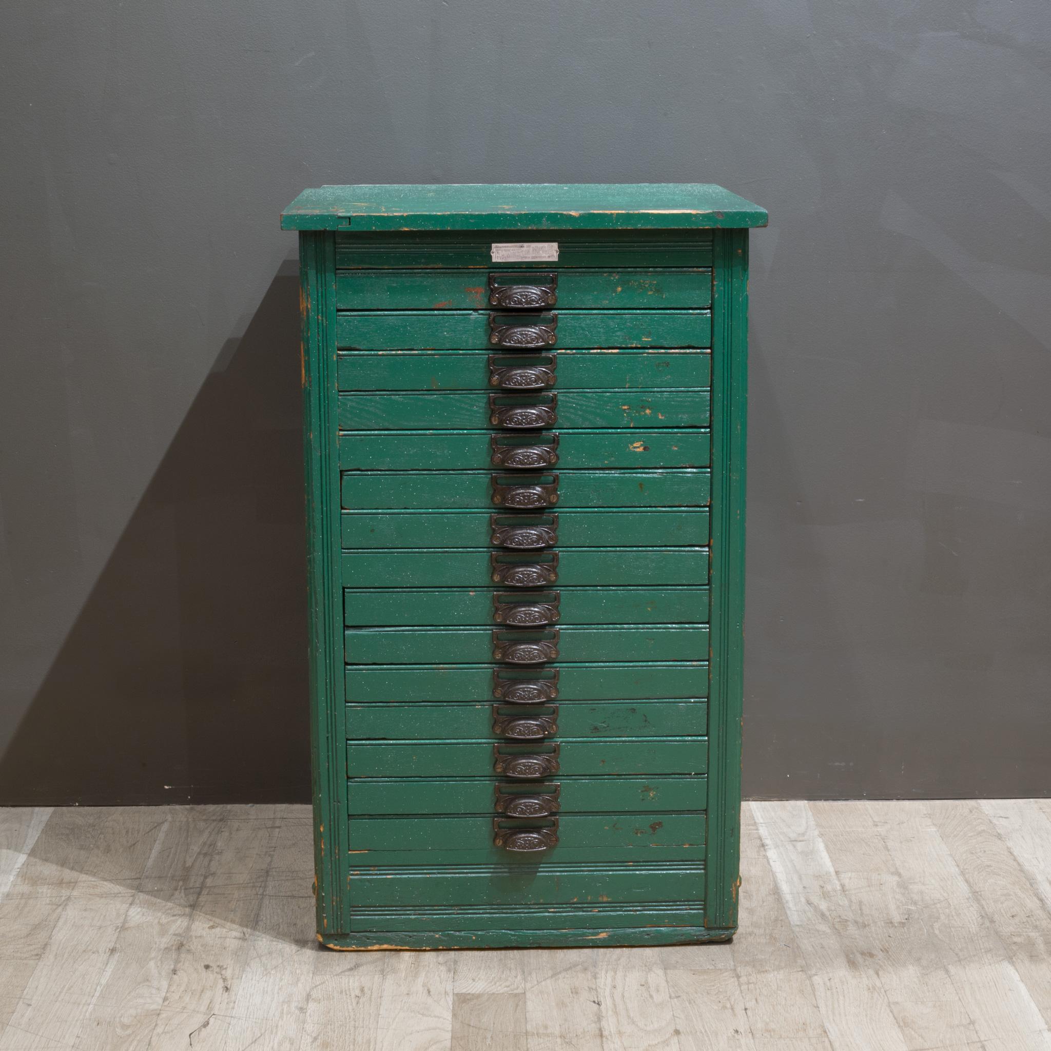 ABOUT

Contact us for more shipping options: S16 Home San Francisco. 

A late 19th century typesetter's cabinet with 15 wooden segmented drawers used to house steel typeset letters. Each drawer has cast iron metal pulls and original 