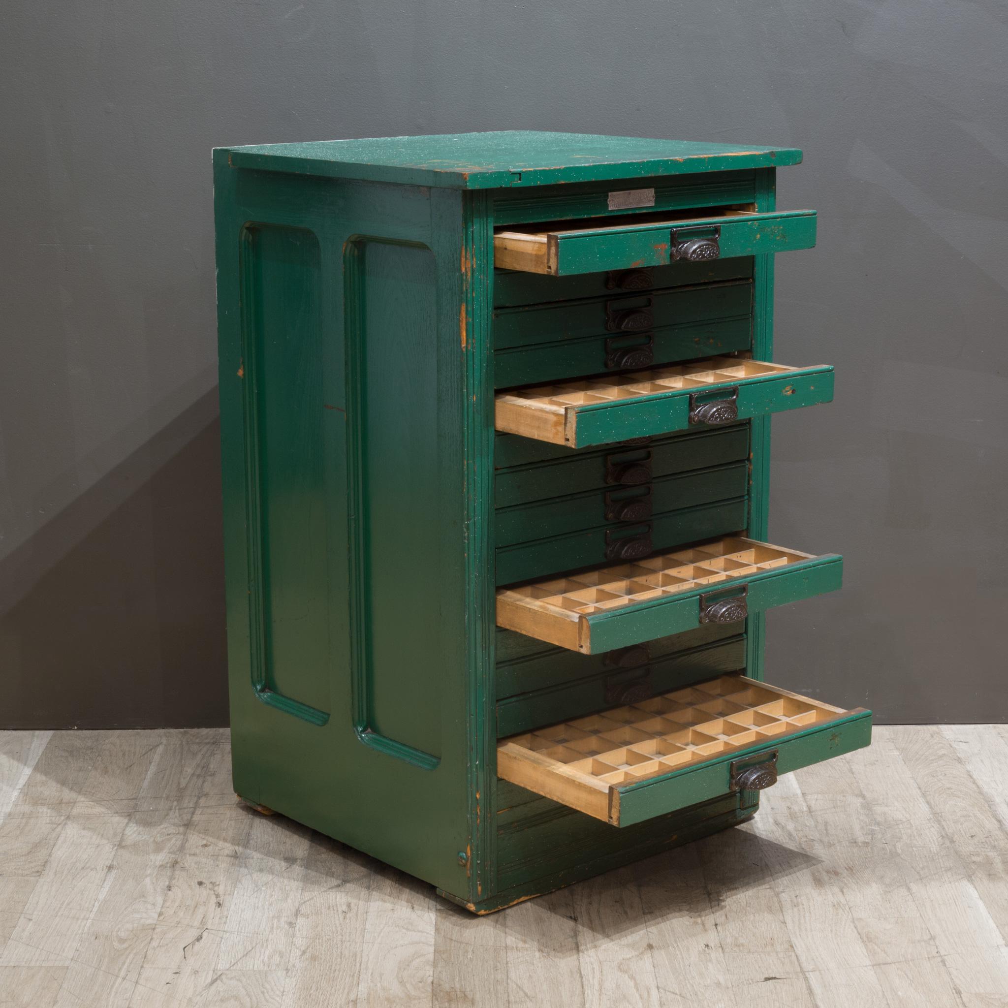 19th Century Late 19th C. Industrial Green Typesetter's 15 Drawer Cabinet C.1890