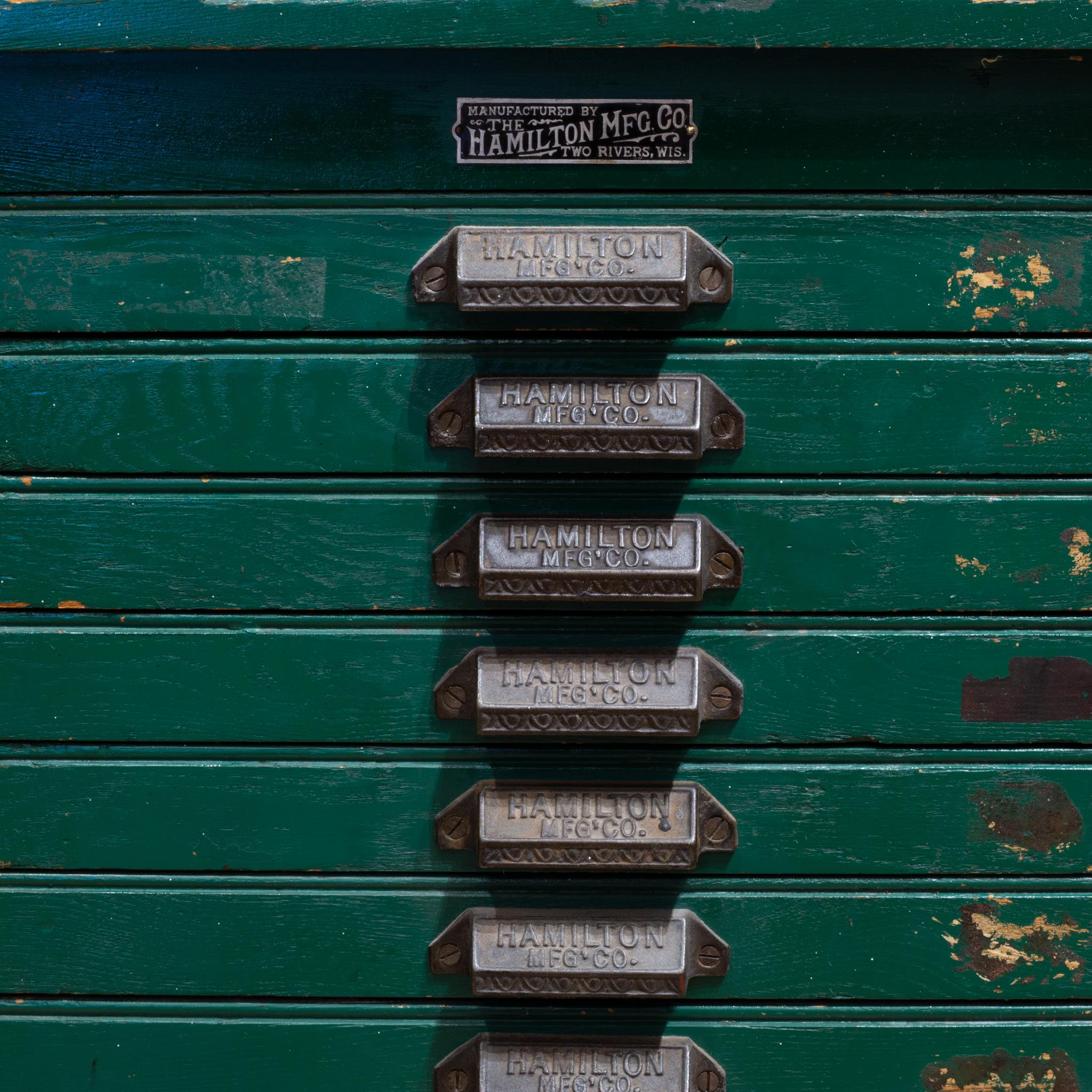 Late 19th C. Industrial Green Typesetter's 15 Drawer Cabinet C.1890 2