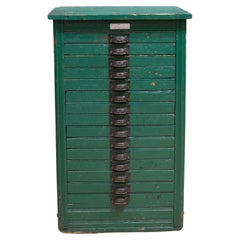 Late 19th C. Industrial Green Typesetter's 15 Drawer Cabinet C.1890