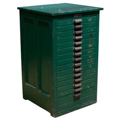 Used Late 19th C. Industrial Green Typesetter's 15 Drawer Cabinet C.1890