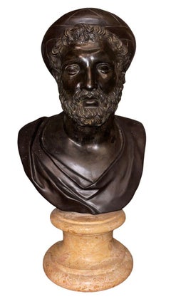 Late 19th C. Italian Bronze Busts of Heraclitus & Archytas on Marble Pedestals