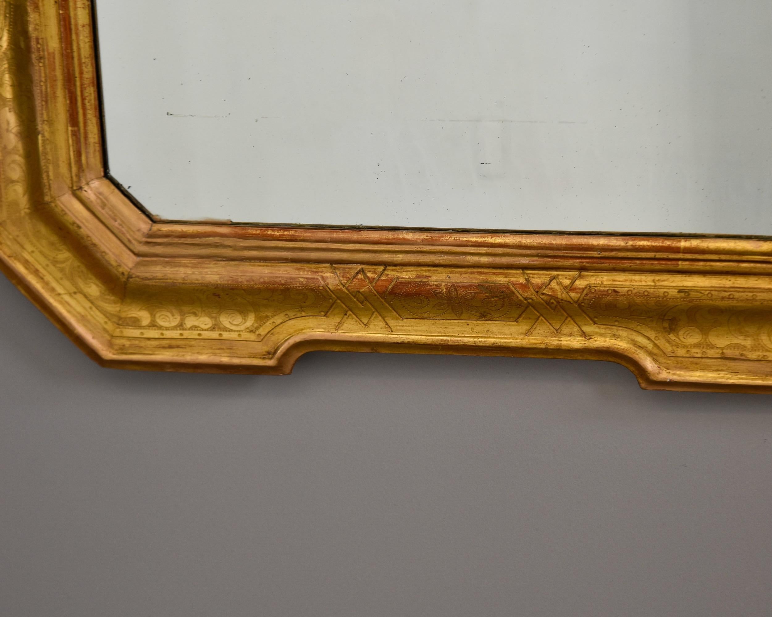 Italienischer gerahmter Spiegel aus Giltwood, Ende 19. 5