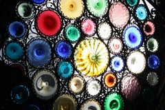 Italian Venetian Wrought Iron and Stained Murano Glass Fire Screen